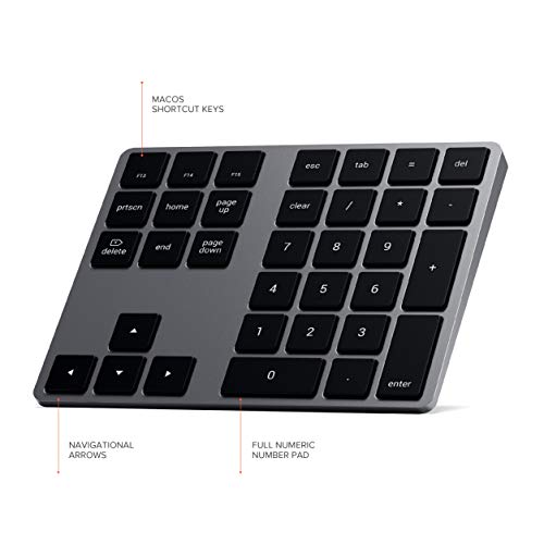 Satechi Bluetooth Extended Numeric Keypad (U.S. English Layout), Slim Rechargeable 34-Key Numberpad, for MacBook Air/Pro/Neo, iPad Air/Pro, iPad Mini, Mac Mini, iMac - Space Grey