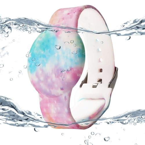 Waterproof AirTag Bracelet for Kids, Hidden Printed Wristband for Apple Air Tag, Silicone AirTag Holder GPS Tracker Case for Band for Child Toddler, Secure Anti-Lost Protection(Starry Sky Pink)