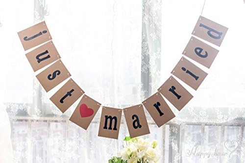 Elfun (TM) JUST MARRIED Vintage Country Rustic Wedding Banner Card Garland Bunting Party Favor