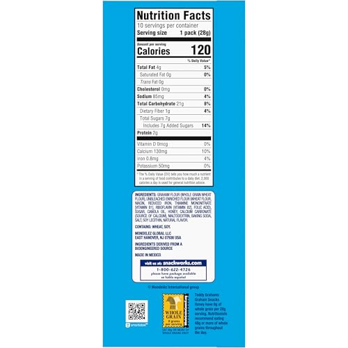 TEDDY GRAHAMS HONEY GRAHAM SNACKS, 10 KIDS SNACK PACKS