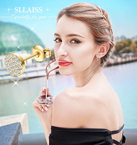 Sllaiss Mini Disc Pave Stud Earrings for Women Girls Made with Swarovski Crystals Minimalist Earrings With Gift Box Gold