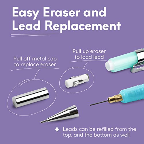 MozArt Mechanical Pencils 0.7 mm Set of 4 Lead Pencils 0.7mm, 2x Lead