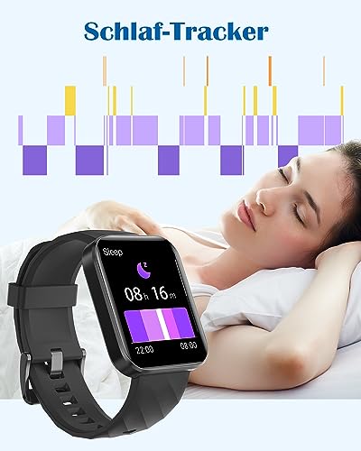 RUIMEN Smartwatch for Men and Women, Bluetooth Call Function, 1.85 Inch Fitness Watch with 100+ Sports Modes, SpO2 Heart Rate Monitor, Sleep Monitor, Pedometer, IP68 Waterproof, AI Voice Assistant for Android iOS Mobile Phone
