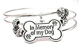 In Memory of My Dog with Paw Prints in Bone Shape Triple Style Bangle