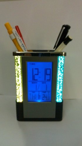LED Electronic Calendar Alarm Clock Countdown Timer Temperature Display Pen Holder Colorful Flash Pen Container