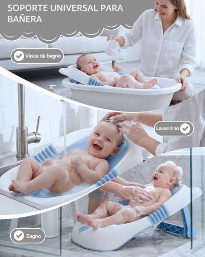 Foldable Baby Bath Tub with Stand, Newborn Bathtub with Non-Slip Seat and Suction Cups, Baby Must Haves for 0-6 Months, Newborn Gift