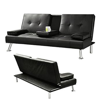 Tinkertonk Modern Double Faux Leather Cinema Sofa Bed With Fold