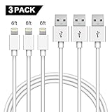 Egchi Charger Cable Wire 3 Pack 6 FT Fast Charging MFi-Certified Cable USB Sync Data Cord Wire Compatible Phone X XS XR 8 8 Plus 7 7 Plus 6 6 Plus 6s 6s Plus SE 5 5s 5c Pad Pod (White)