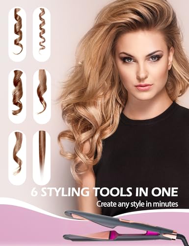ANGENIL Pro Twist Flat Iron 1 Inch, Dual Voltage Hair Straightener and Curler 2 in 1, Multi-Stylers Round Flat Iron Curling Irons, Tourmaline Ceramic Hair Iron for Women, 20s Fast Heating LCD Display
