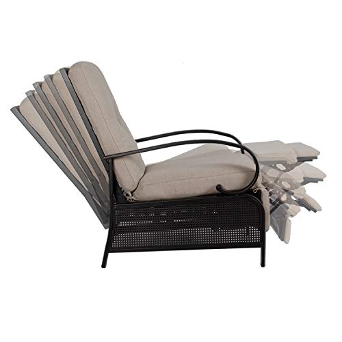 Ulax Furniture Patio Recliner Chair Automatic Adjustable Back Outdoor Lounge Chair with 100% Olefin Cushion (Sailcloth Beige)