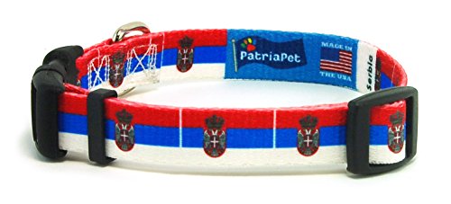 Serbia Serbian Flag Dog Collar for Small, Medium, or Large Dogs by PatriaPet (Xsmall: 7.5-11 in.)