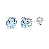 Sterling Silver 6mm Round-Cut Solitaire Stud Earrings, Choice of 12 Colors