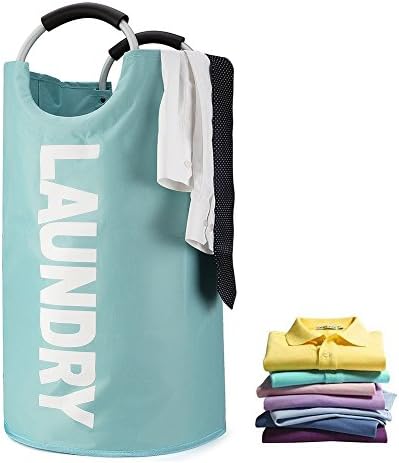 JBYAMUS Large Laundry Basket, Collapsible Waterproof Fabric Laundry Hamper, Foldable Clothes Bag, Folding Washing Bin. (Large, Blue)