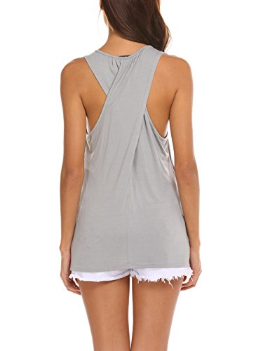 Locryz Womens Cross Back Yoga Shirt Activewear Workout Clothes Racerback Tank Top (XXL, Gray)