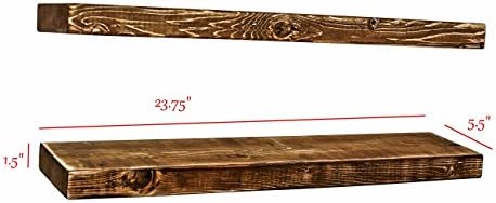 (2pc) FARMHOUSE STYLE RUSTIC 100% NATURAL SOLID PINE WOOD FLOATING SHELVES BRACKETS MOUNTING HARDWARE CLEAR COAT (24"X5.5"X1.5") wall hanging decor picture shelf (American Walnut)