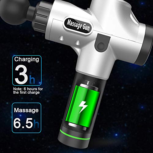 Massage Gun with Carrying Case -HENSUN Professional Handheld Deep Tissue Muscle Massager for Athletes- 20 Speed Strength Levels for Muscle Soreness Relieves (Silver) - Thumbnail 3
