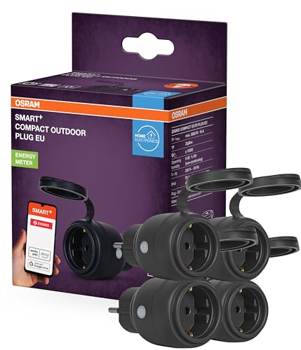 OSRAM SMART+ ZIGBEE Outdoor-EU-Steckdose, Außensteckdose mit Energieverbrauchskontrolle in Schwarz aus PP, IP44-Schutz, Integration von Geräten ins Smart Home