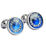 Round Plain Double Sided Cufflinks Blue Diamond Cut