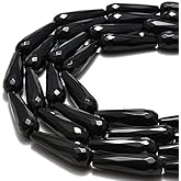 JM Design Black Onyx Faceted Teardrop Shape Loose Gemstone Beads Size 10x30mm 15.5inch Strand 13pcs of Stones per Strand for Jewelry Making