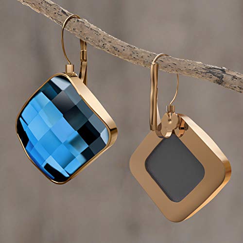 Dangle Earrings For Women Stainless Steel 14K Rose Gold Plated Earring Cubic Zirconia Leverback Hypoallergenic Drop Earring Blue