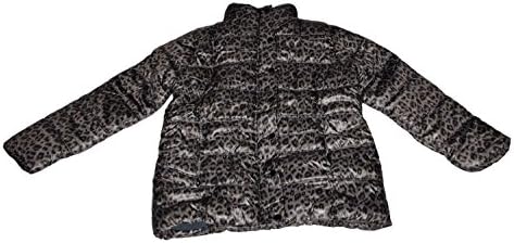 Fleece Lined Snow Ski Puffer Jacket Leopard Print Grey XXL