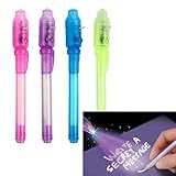 Novelty Place [Spy Pen] Invisible Ink Pen with Built-in UV Light - Magic Marker For Drawing, Secret Message Writing, Currency Checking, Security Marking (Pack of 4)