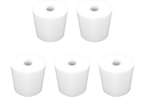 Labasics 5-Pack 6# Single-Hole Silicone Stoppers, White Tapered Lab Seal Stoppers with 8mm (0.31") Hole, Durable and Reusable