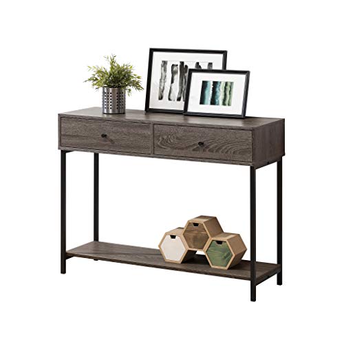 Weathered Grey Finish Accent Console Sofa Table Lower Shelf with Two
