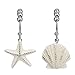 Cyrra Stainless Steel Rust Resistant Double Hooks Glide Shower Ring Hangs for Both Shower Curtain and Liner 12-Pack (Starfish and Shell Double Hook)