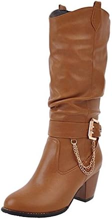 Agodor Womens Mid Block Heel Western Boots Mid Calf Cowboy Boots Slip on Shoes