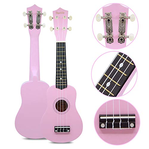 Apelila 21 inch Soprano Ukulele Acoustic Mini Guitar Musical Instrument with Bag, Pick, Strings, for Beginner, Kid, Starter, Amateur (21" Light Pink #2)