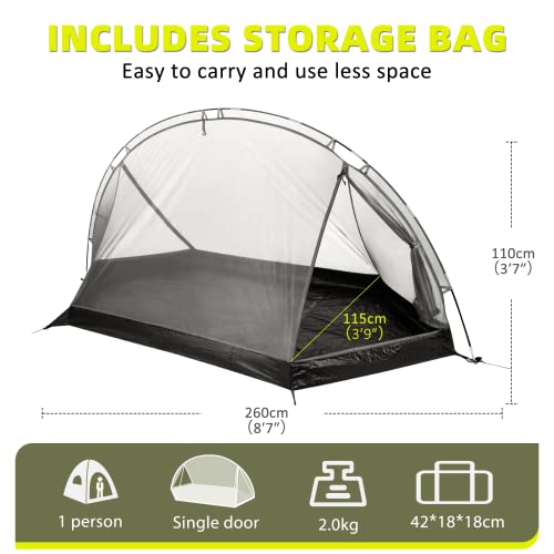 Forceatt Camping Tent, 1/2 Person Tent, Ultralight 1 Seater Tent, Quick Assembly, Water Resistant, Small Package, Double Layer Camping Tent, for Camping, Motorcycle Travel, Trekking