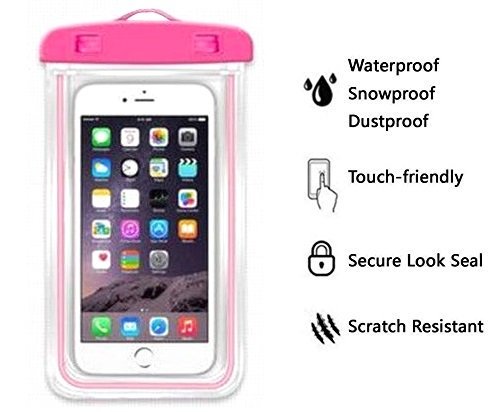 Universal Waterproof Bag Neck Strap, Luminous Neck strap Case Cover Holder For iPhone 6 6S 7 Plus iPhone 8 8 Plus Galaxy S7 S7 Edge Note 3 4 5 and Other Mobile Phones (Pink) - Thumbnail 2