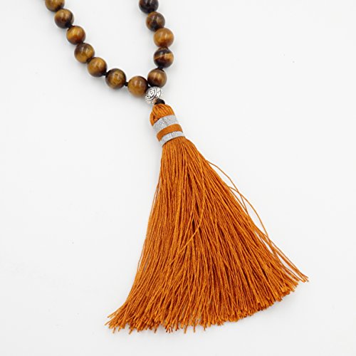 Mala Beads Necklace, Mala Bracelet, Buddhist Prayer Beads Necklace, Tassel Necklace (Tiger Eyes Stone) - Thumbnail 3