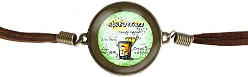 Screwdriver Drink Illustration on Green Leather Dome Bracelet