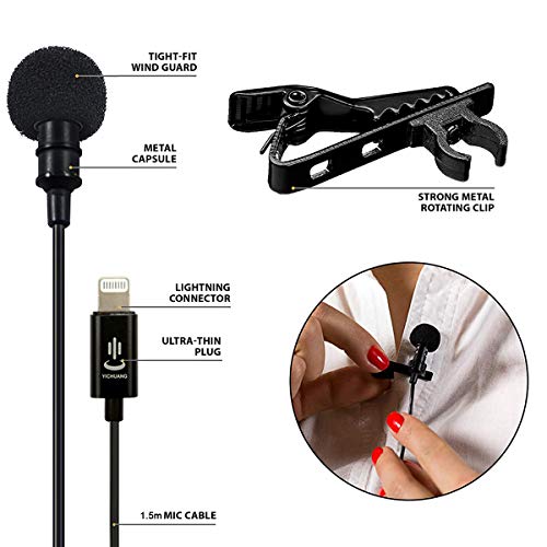 Gepege Microphone Professional for iPhone Grade Lavalier Lapel Omnidirectional Phone Audio Video Recording Lavalier Condenser Microphone (iOS 1.5m)