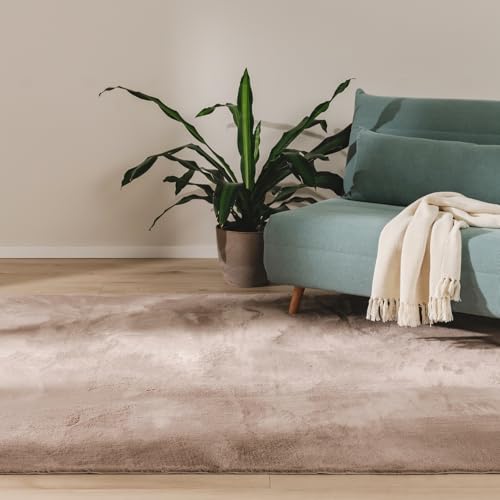benuta Basic Kunstfaser Fellteppich Furry - Taupe 160x230 cm - Weicher Wohnzimmerteppich - Anti-Rutsch-Rückseite - Waschbar - Für Fußbodenheizung geei