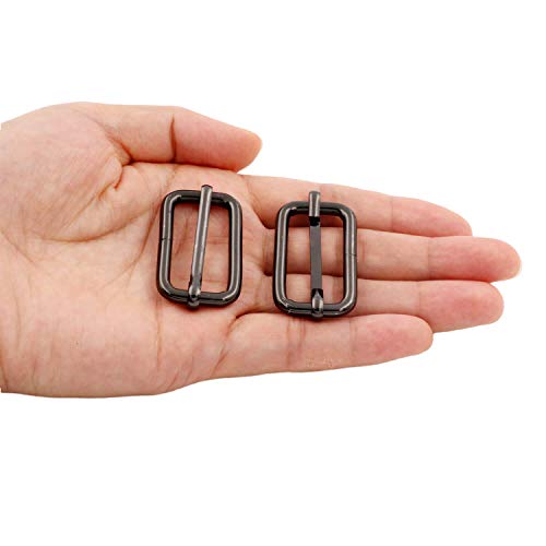 BIKICOCO Metal Slide Adjuster Buckle Tri Glide with Movable Center Bar Non Welded 1.25 x 0.6 Inch Gunmetal Pack of 10