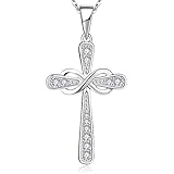 YL Cross Necklace Sterling Silver Infinity Crucifix Pendant Cubic Zirconia Criss Jewelry