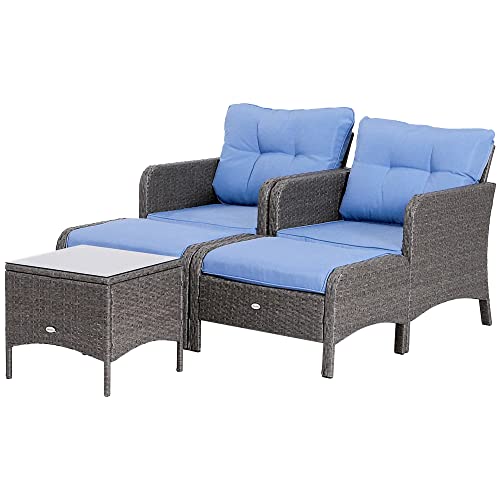 Outsunny 5 Piece Rattan Wicker Lounge Chair, Outdoor Patio Conversation