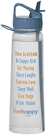 Live Happy H2GO Motivational and Inspirational Sports and Fitness Water Bottle with Sayings (Blue) (30 oz) (100% BPA-Free)
