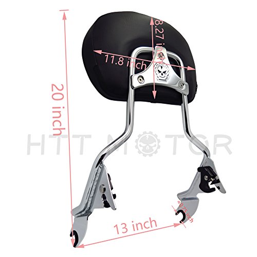 XKMT Motorcycle adjustable Chrome Backrest Sissy Bar with pad w/Skull Mounting Plate For ALL YEAR Harley Davidson Touring FLHR- Road King FLHX- Street Glide - Thumbnail 4