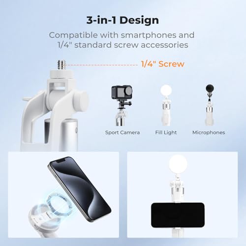 K&F CONCEPT 180cm Trípode para móvil, Palo Selfie magnético y con Pinza, luz Relleno y Mando a Distancia, Soporte automático Compatible con iPhone 17-12, Osmo Pocket 4/3 e Insta360 X5 Luna Ultra