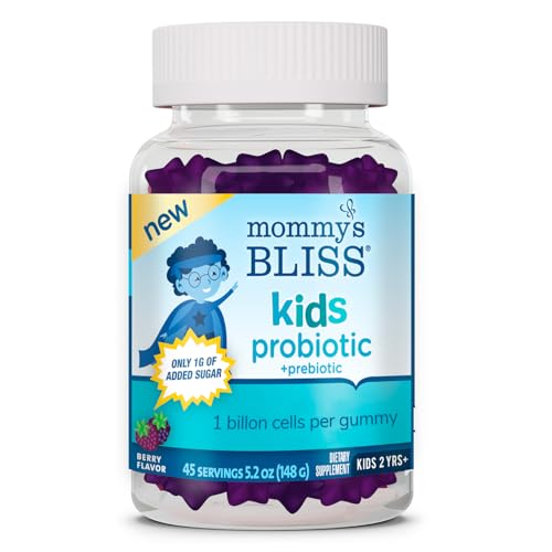 MOMMY’S BLISS KIDS PROBIOTIC + PREBIOTIC GUMMIES, SUPPORTS IMMUNITY & DIGESTIVE HEALTH, 1 BILLION CFU PER GUMMY, BERRY FLAVOR, AGES 2 YEARS+, 45 COUNT