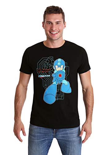 GE Animation Mega Man Classic Protect The World Black T-Shirt Large
