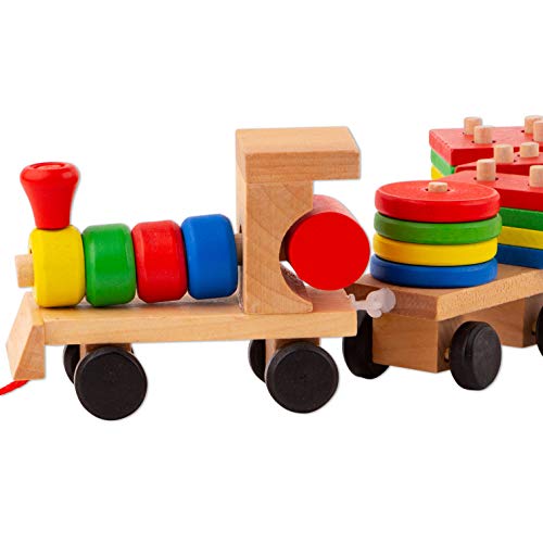 image for Toy To Enjoy Wooden Stacking Toy Train with Shape Sorter & Stacking Bl