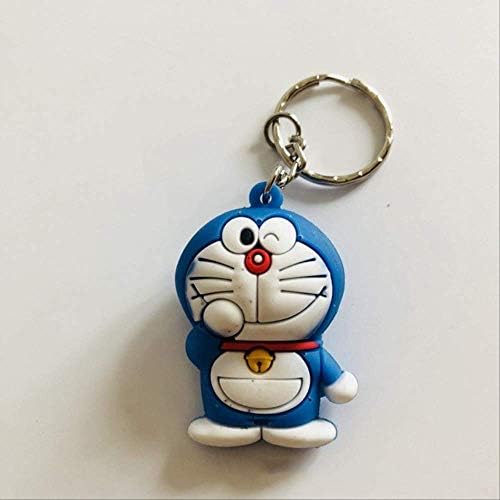 SQWK Doraemon 3D Stereoscopic Cartoon PVC Keychain Cute Anime Key Chain Silicona Bag Charm Keyring Kid Toys Party As Shown Blue