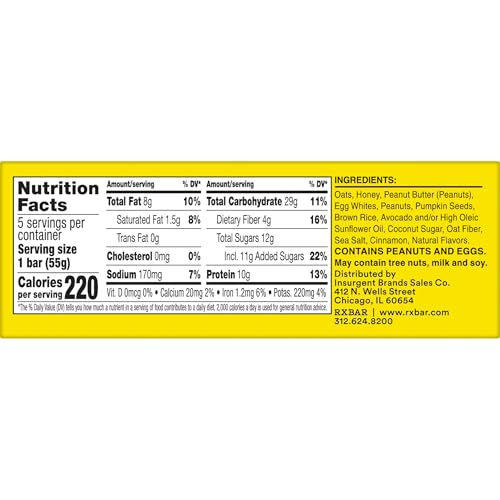 RXBAR NUT BUTTER AND OAT PROTEIN BARS, PROTEIN SNACKS, SNACK BARS, HONEY CINNAMON PEANUT BUTTER, 9.7OZ BOX (5 COUNT)