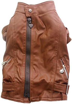 Pet Puppy Leather Coat Jacket Zipper Pockets Clothes (L, Brown)