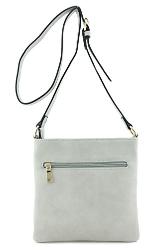 Women's Medium Size Solid Modern Classic Crossbody Bag with Gold Plate (Gray)